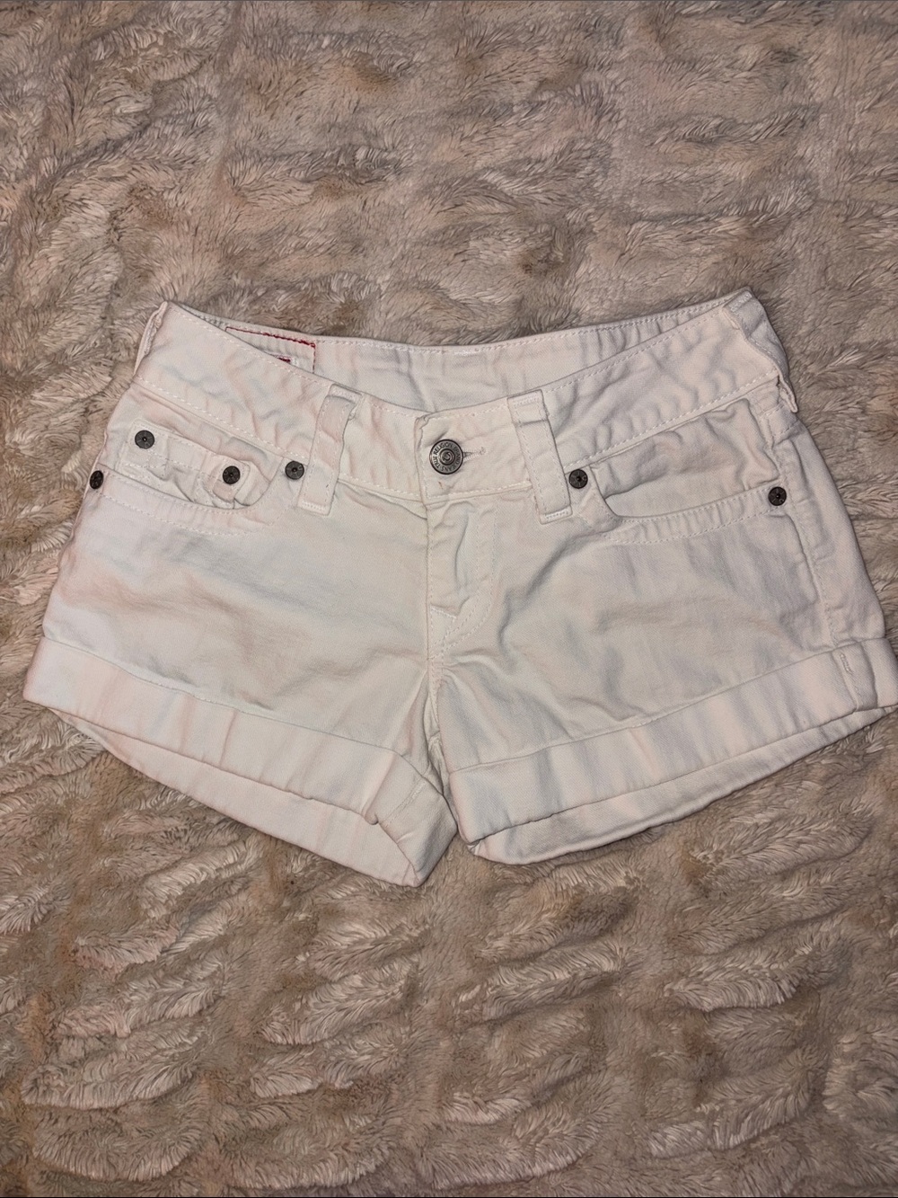 True Religion White Denim Cuffed Shorts